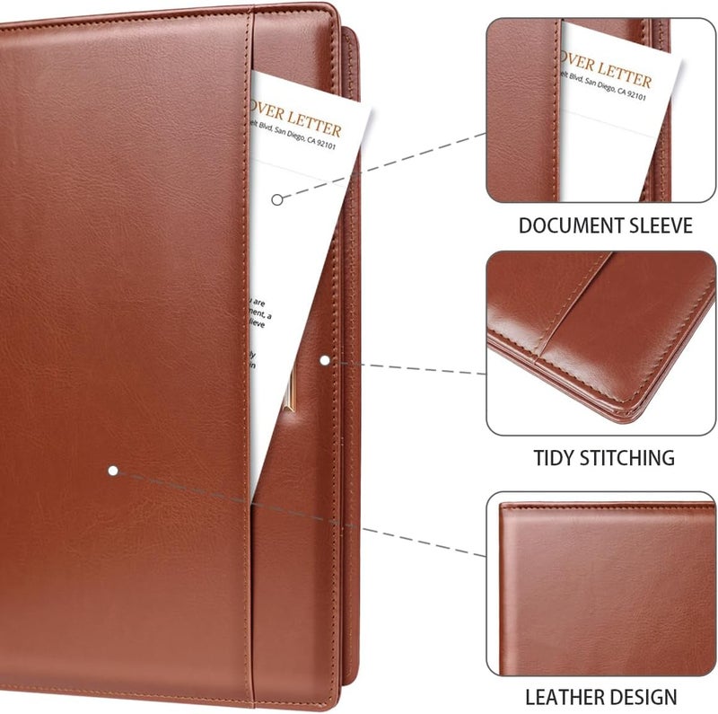 WAVEYU Padfolio/Resume Portfolio Folder for Women Men, Cute Chic Padfolio Cover Folder, Conference/Legal Document Organizer with Letter/A4 Size Clipboard, Document Sleeve, Brown - Image 3